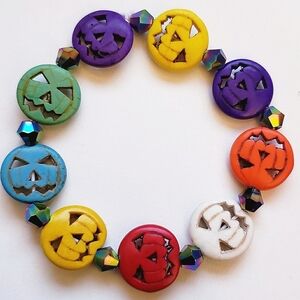 Handmade Beaded Halloween Rainbow Pumpkin Bracelet